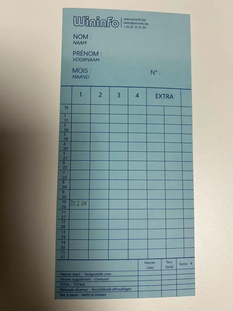 TIME CARD 87016/2 Wininfo type Amano (Cartes pointages 1000Pcs)